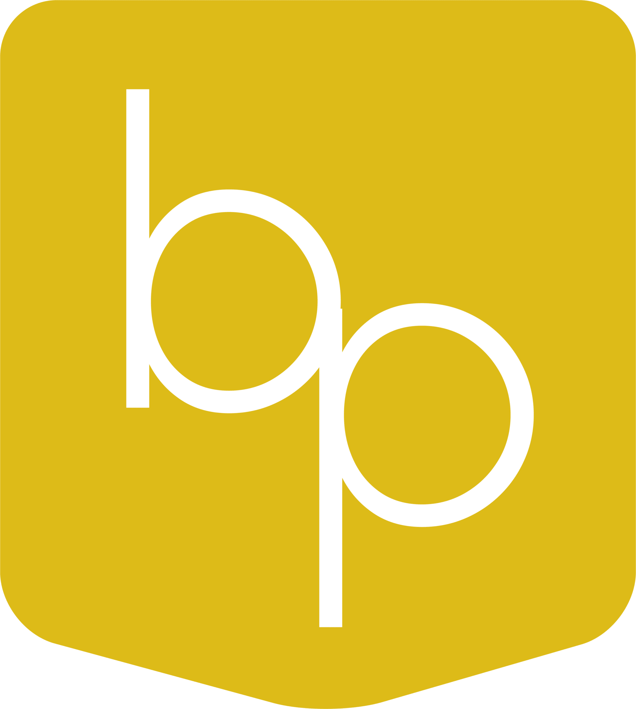 BackPocket Agency logo icon featuring a white "bp" monogram on a gold pocket-shaped background.
