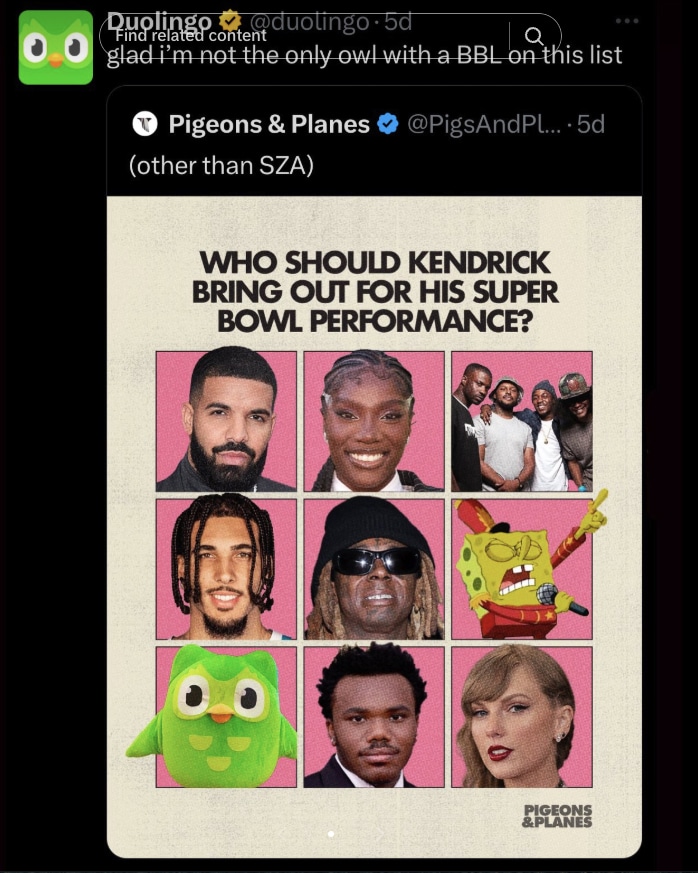 Sample of Duolingo's social media content