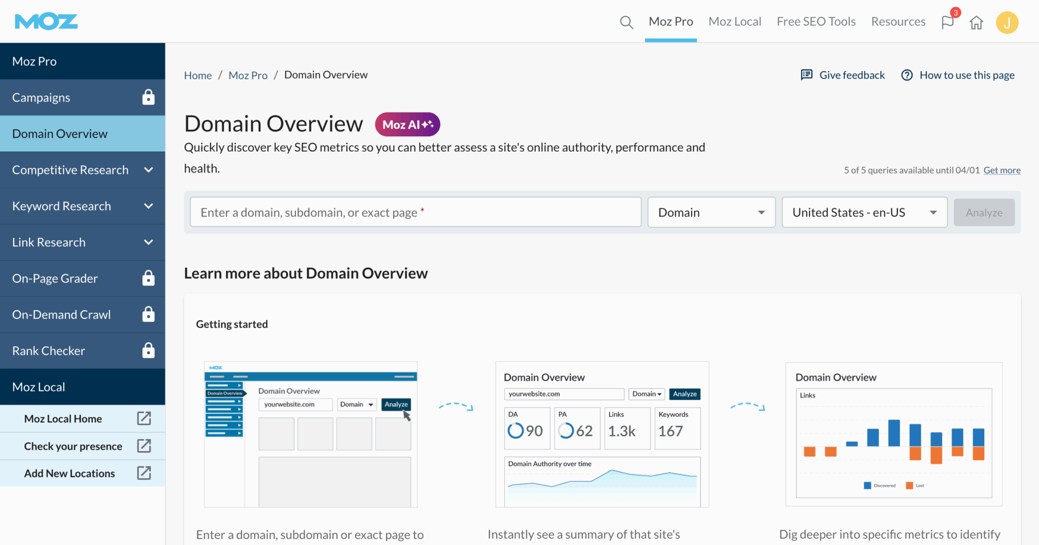 Screenshot of Moz SEO tool