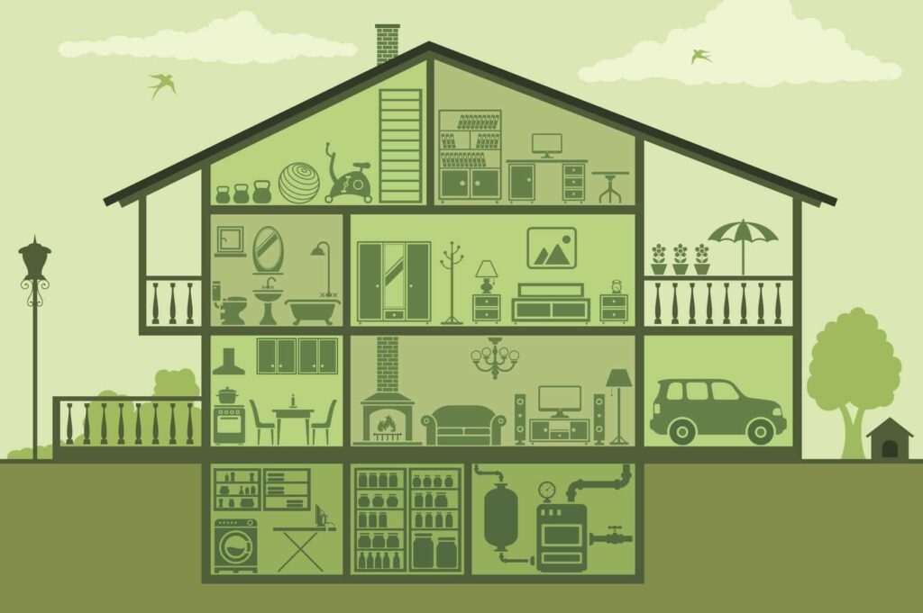 Illustration of a house with its contents inside
