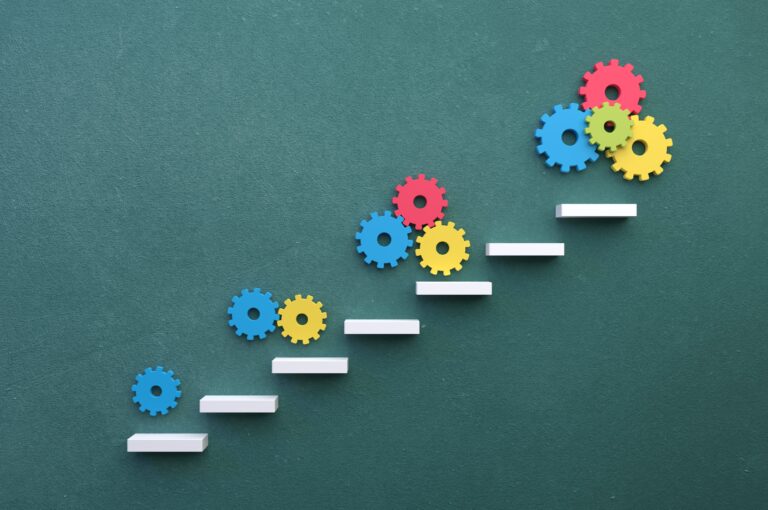 Illustration of gears on ascending steps