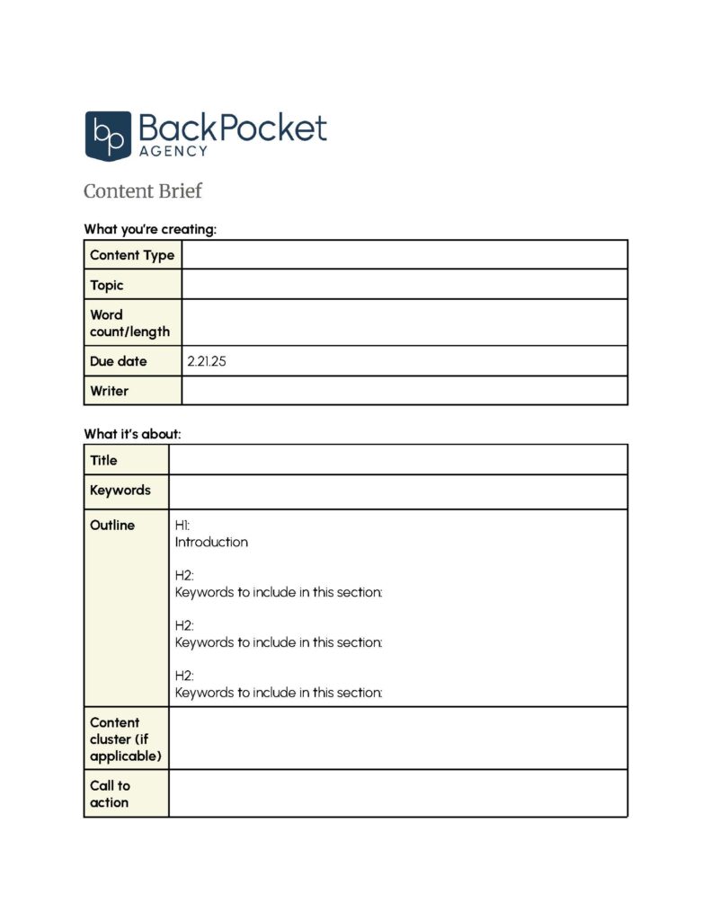 Visual of a sample content brief