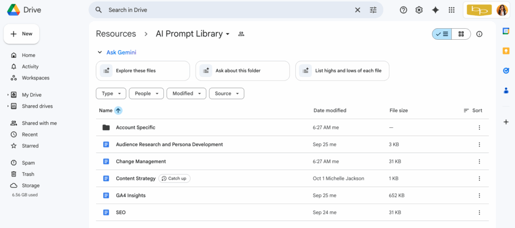 Screenshot of the BackPocket AI Prompt Library showing organized content prompts and categories for marketing and writing inspiration.